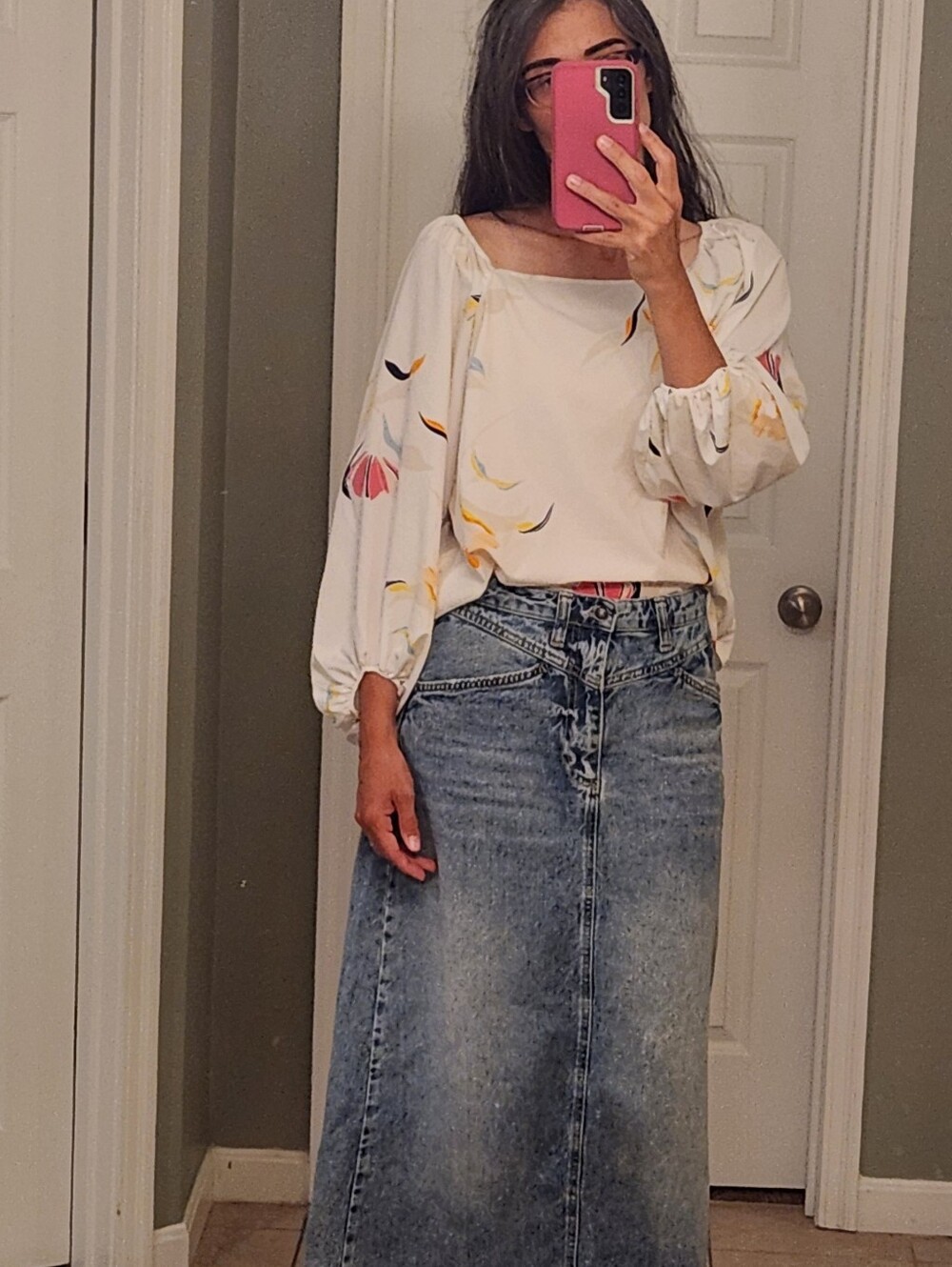 A New Day White Floral Square-Neck Long Sleeve Blouse Size M Unique Fit - Picture 4 of 14